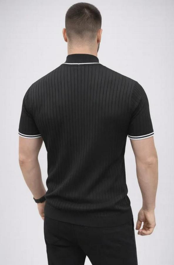 Fitilli Triko Dokuma Kısa Kol Tişört Yarım Boğaz Modern Yazlık T-Shirt