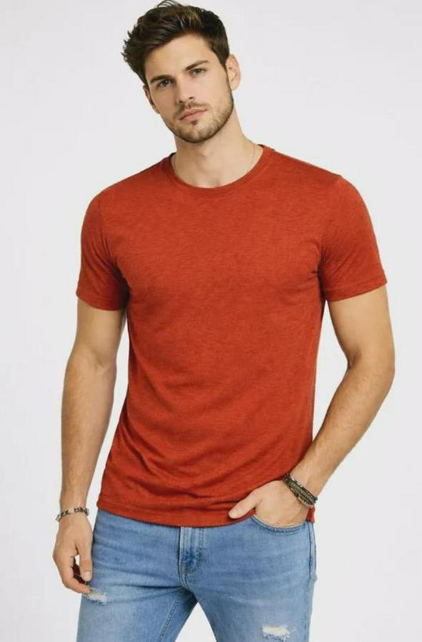 Flam Kumaş Melanj Dokulu Regular Fit Tişört Bisiklet Yaka Yazlık T-Shirt
