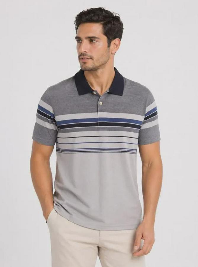 Flamlı Penye Çizgili Polo Yaka Tişört Kısa Kol Yazlık T-Shirt