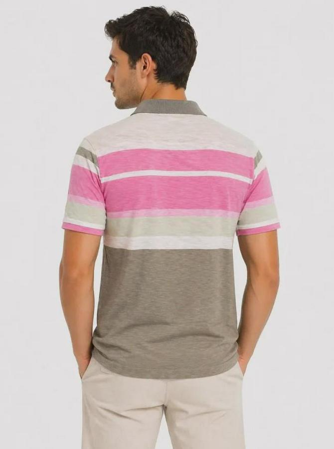 Flamlı Penye Çizgili Polo Yaka Tişört Kısa Kol Yazlık T-Shirt