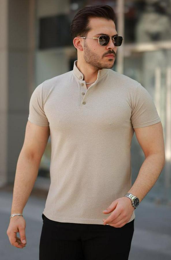 Hakim Yaka Dokuma Pamuklu Kumaş Kısa Kollu T-Shirt