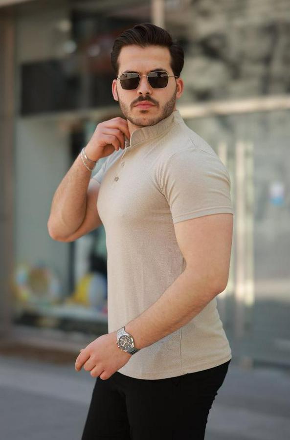 Hakim Yaka Dokuma Pamuklu Kumaş Kısa Kollu T-Shirt