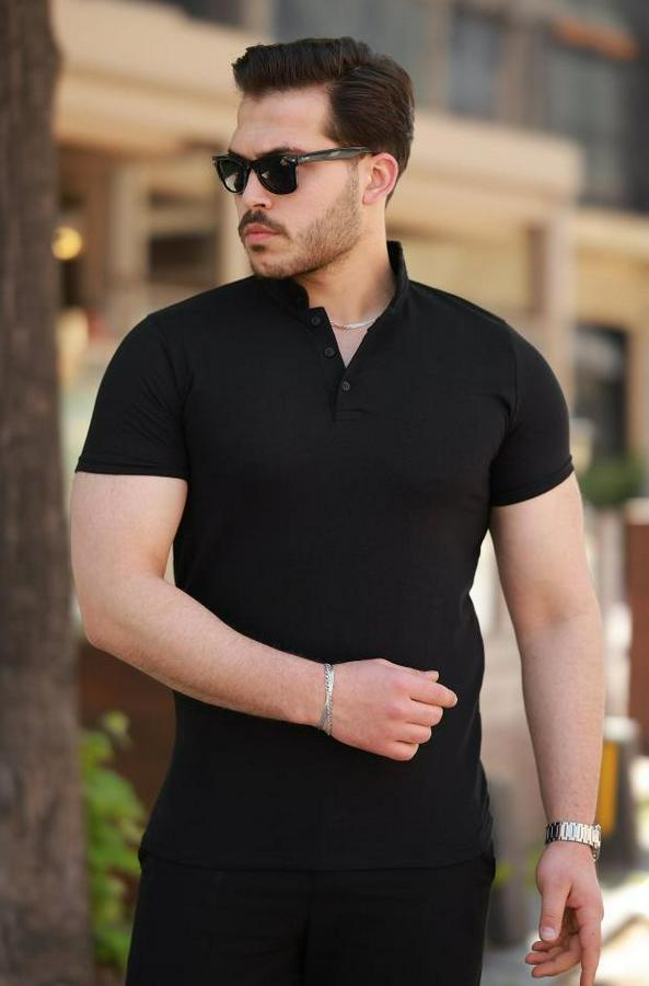 Hakim Yaka Dokuma Pamuklu Kumaş Kısa Kollu T-Shirt