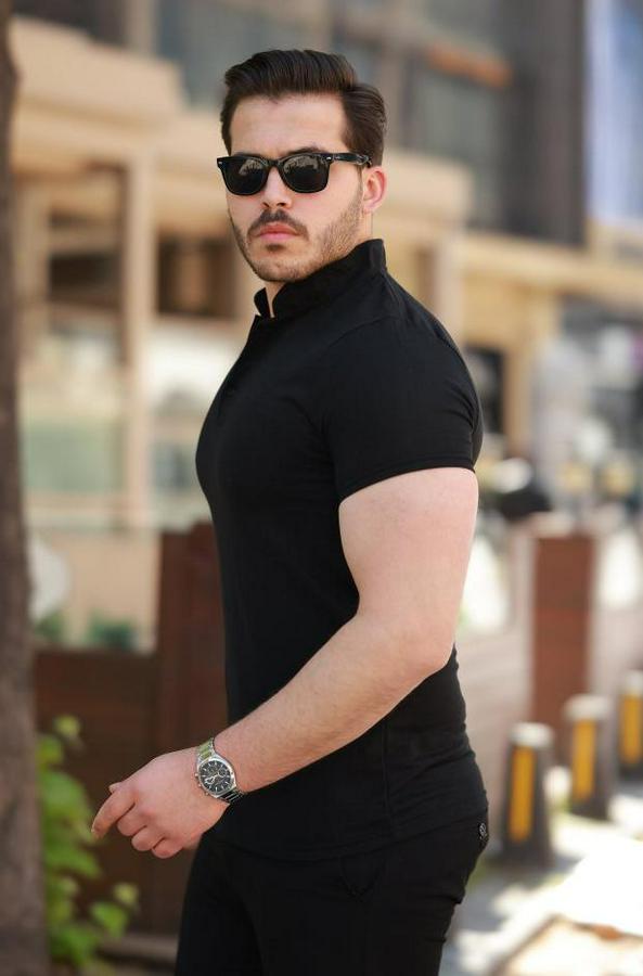 Hakim Yaka Dokuma Pamuklu Kumaş Kısa Kollu T-Shirt