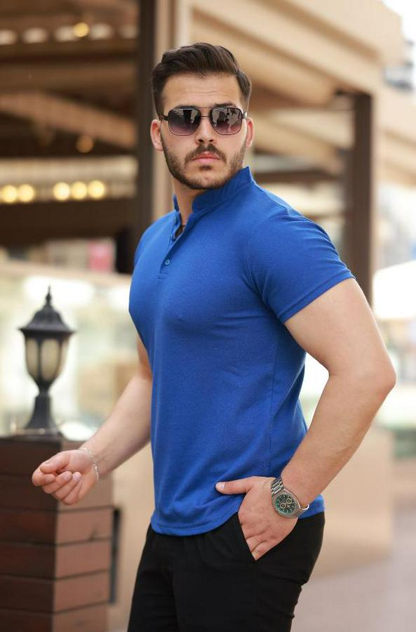 Hakim Yaka Dokuma Pamuklu Kumaş Kısa Kollu T-Shirt