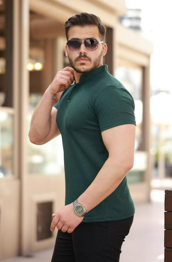 Hakim Yaka Dokuma Pamuklu Kumaş Kısa Kollu T-Shirt