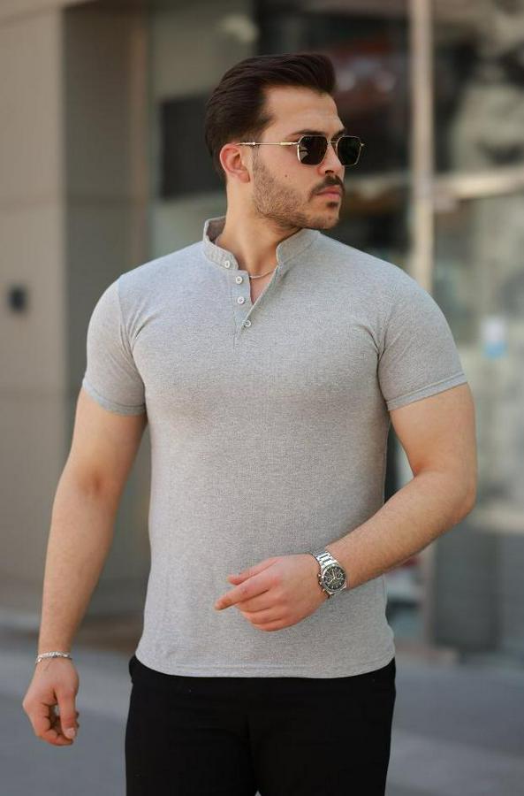 Hakim Yaka Dokuma Pamuklu Kumaş Kısa Kollu T-Shirt