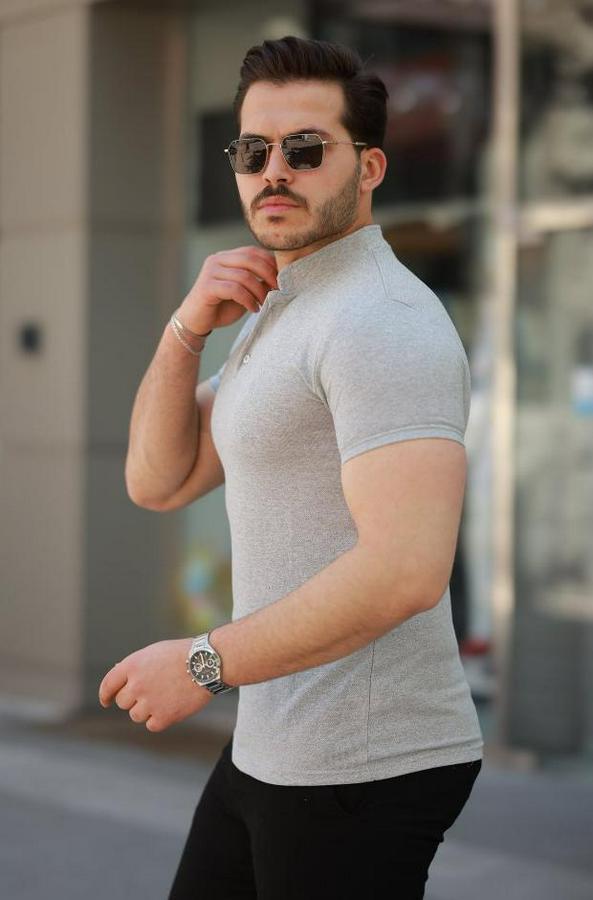 Hakim Yaka Dokuma Pamuklu Kumaş Kısa Kollu T-Shirt