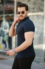 Hakim Yaka Dokuma Pamuklu Kumaş Kısa Kollu T-Shirt