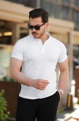 Hakim Yaka Dokuma Pamuklu Kumaş Kısa Kollu T-Shirt