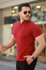 Hakim Yaka Dokuma Pamuklu Kumaş Kısa Kollu T-Shirt