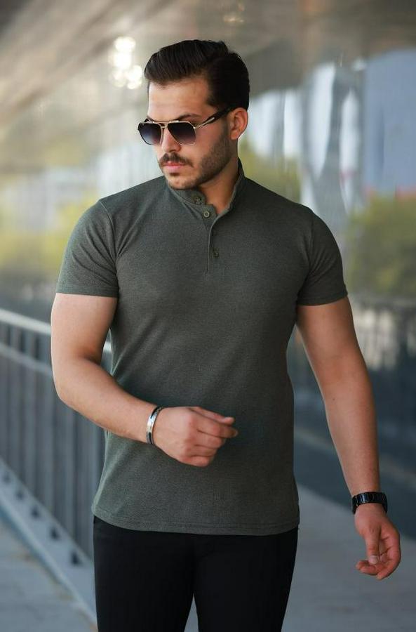 Hakim Yaka Dokuma Pamuklu Kumaş Kısa Kollu Tişört