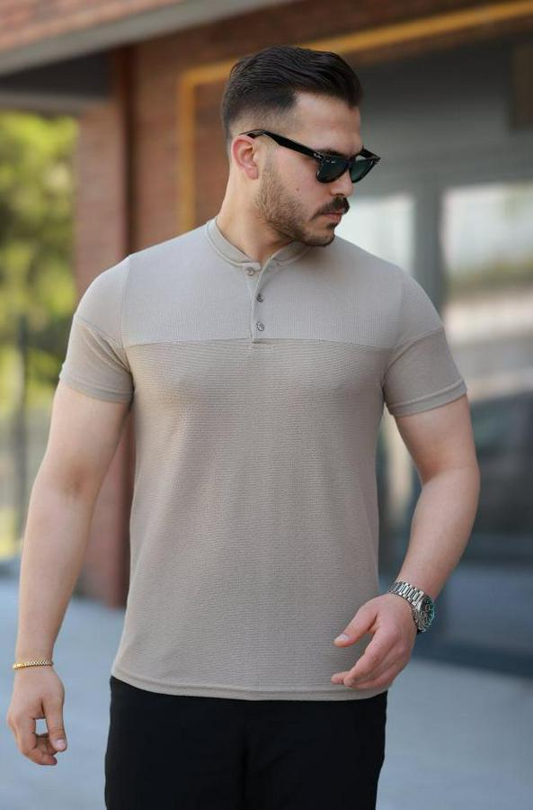 Hakim Yakalı Kısa Kollu Pamuklu T-Shirt