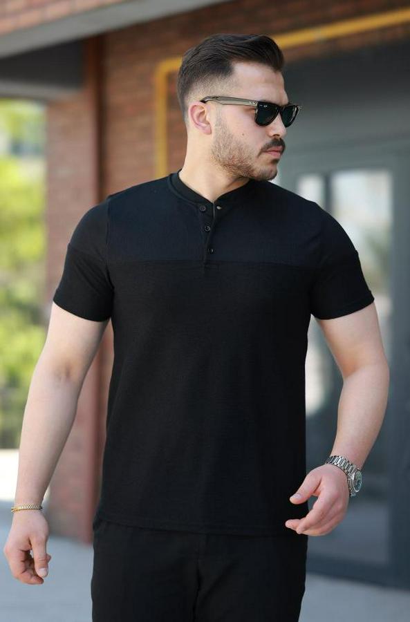 Hakim Yakalı Kısa Kollu Pamuklu T-Shirt