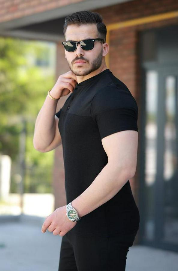 Hakim Yakalı Kısa Kollu Pamuklu T-Shirt