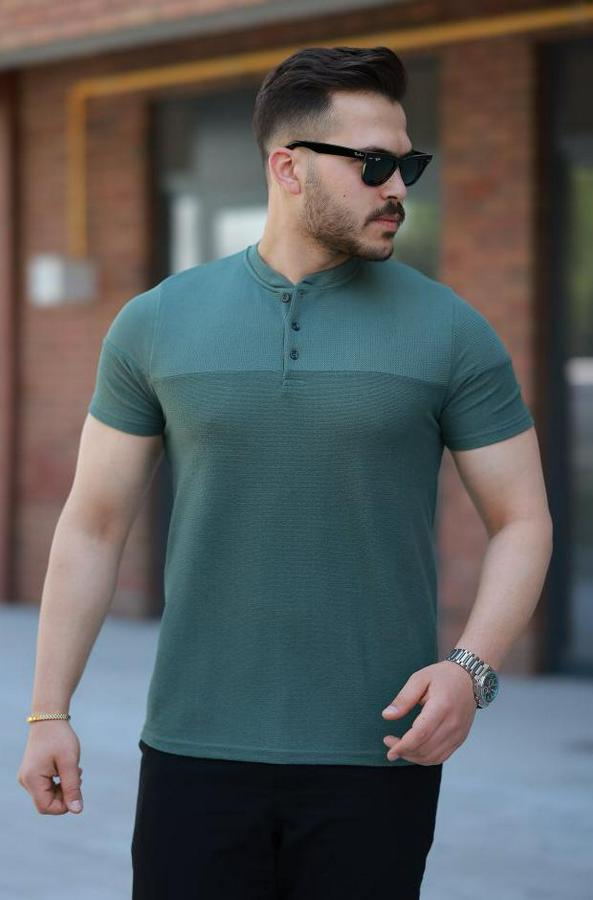 Hakim Yakalı Kısa Kollu Pamuklu T-Shirt