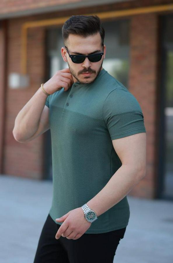 Hakim Yakalı Kısa Kollu Pamuklu T-Shirt
