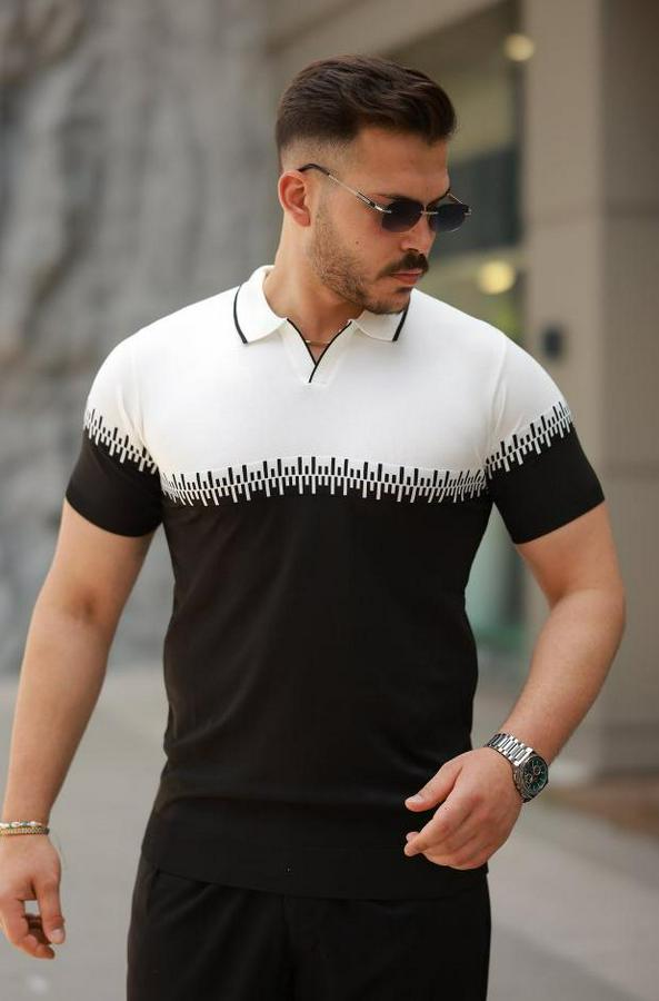 Hemşire Yaka Çift Renk Kısa Kollu Tişört