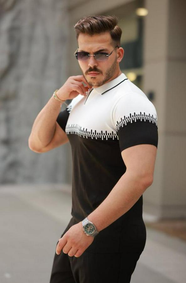 Hemşire Yaka Çift Renk Kısa Kollu Tişört