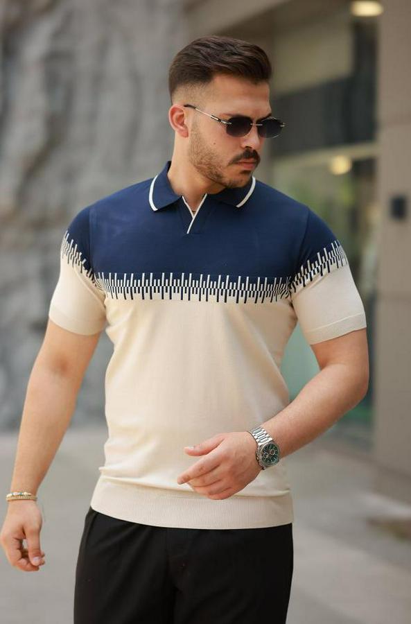 Hemşire Yaka Çift Renk Kısa Kollu Tişört