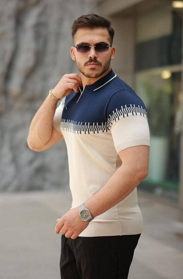 Hemşire Yaka Çift Renk Kısa Kollu Tişört