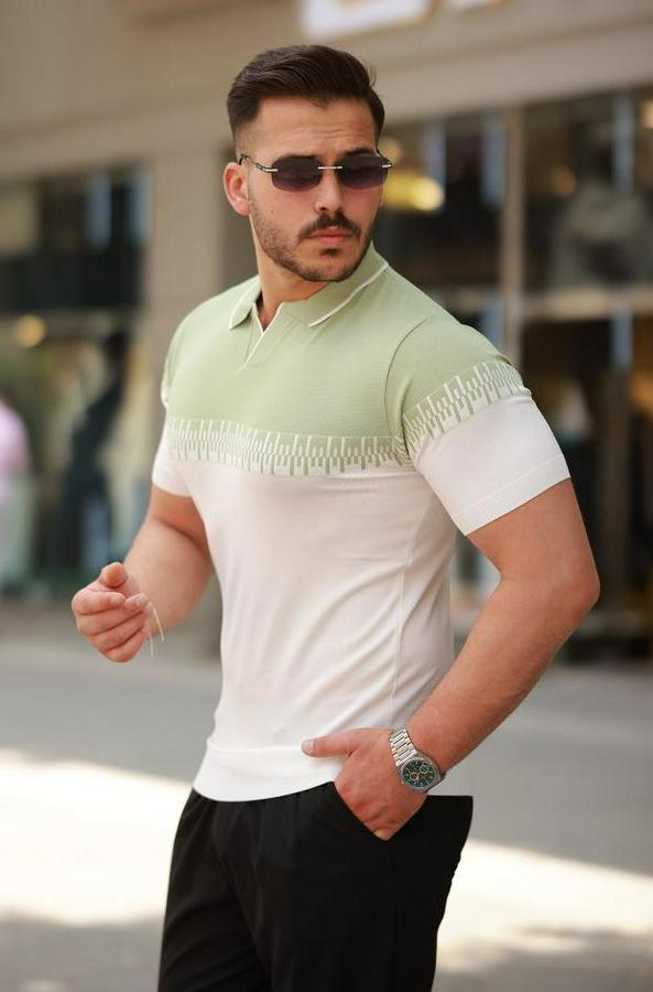 Hemşire Yaka Çift Renk Kısa Kollu Tişört