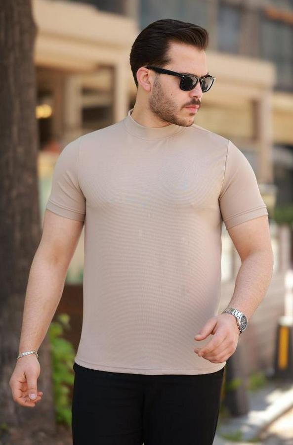 Ince Çizgi Dokulu Kısa Kollu T-Shirt