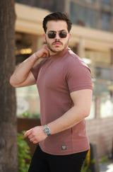 Ince Çizgi Dokulu Kısa Kollu T-Shirt