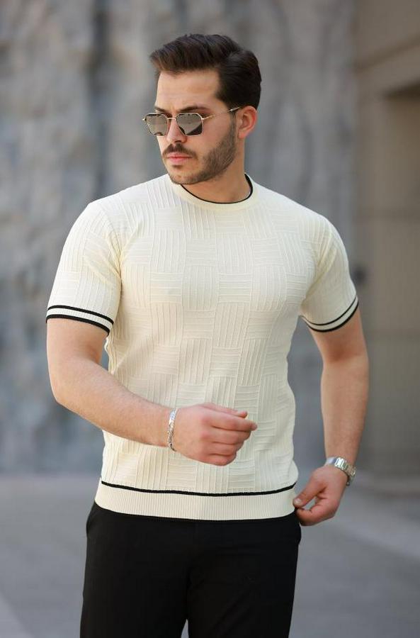 Jakarlı Ribanalı Kısa Kollu T-Shirt