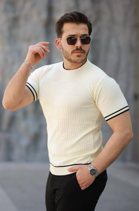 Jakarlı Ribanalı Kısa Kollu T-Shirt