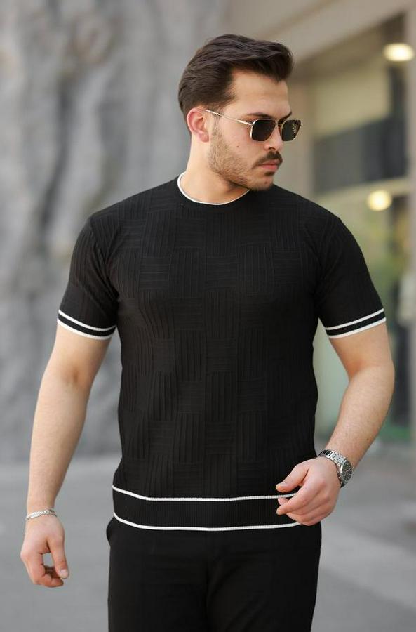 Jakarlı Ribanalı Kısa Kollu T-Shirt