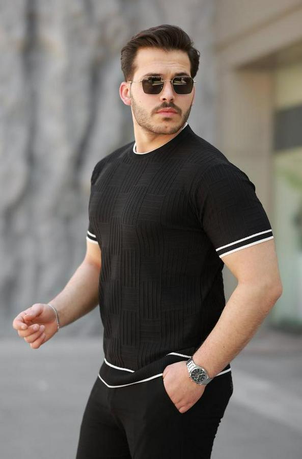 Jakarlı Ribanalı Kısa Kollu T-Shirt