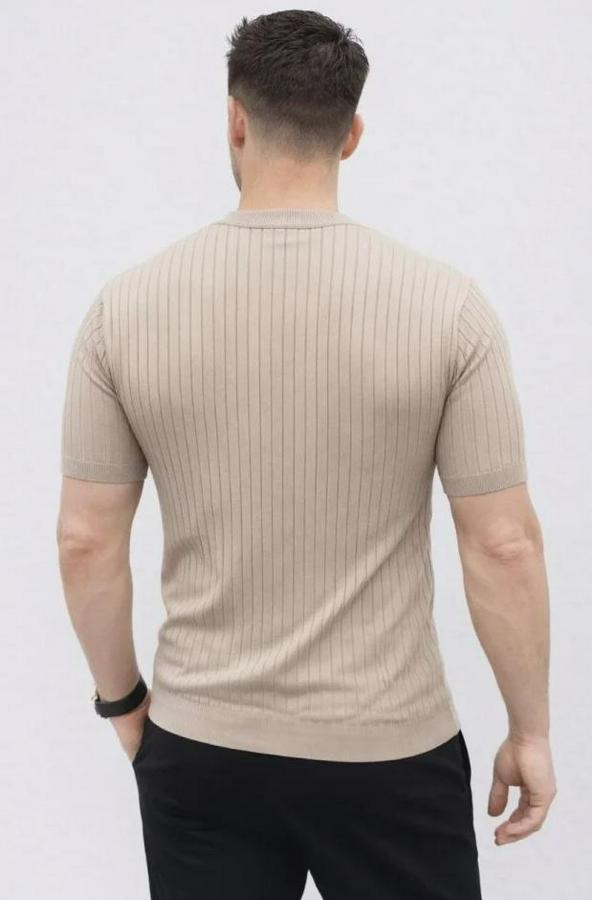 Kısa Kol Fitilli Triko T-Shirt Yazlık Hakim Yaka Tişört