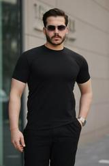 Kısa Kollu Çizgi Kabartma Detaylı T-Shirt