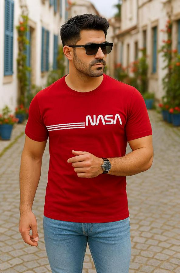 Kısa Kollu Nasa Baskı Basic T-Shirt
