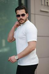 Kısa Kollu Örgü Kumaş Bisiklet Yaka T-Shirt
