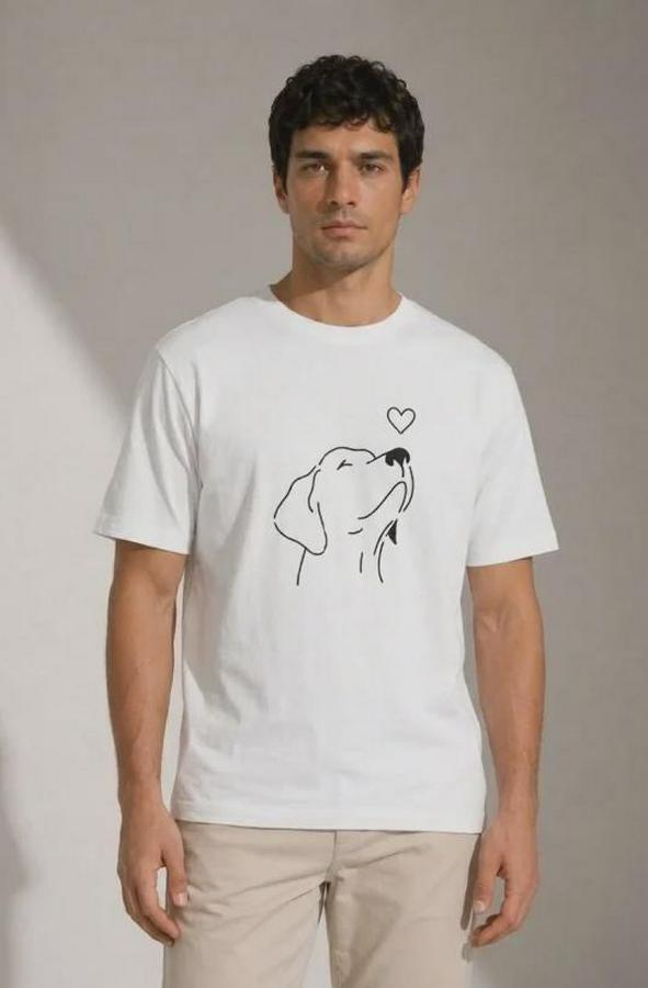 Köpek Figürlü Minimal Baskılı Tişört Kısa Kol Yazlık T-Shirt