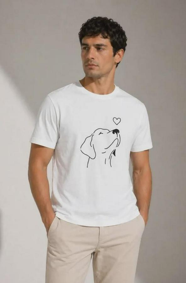 Köpek Figürlü Minimal Baskılı Tişört Kısa Kol Yazlık T-Shirt