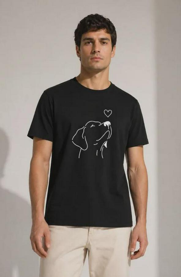 Köpek Figürlü Minimal Baskılı Tişört Kısa Kol Yazlık T-Shirt