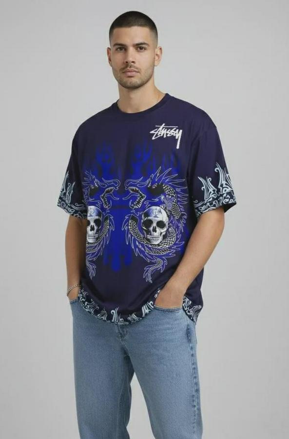 Lacivert Oversize Tişört Dragon