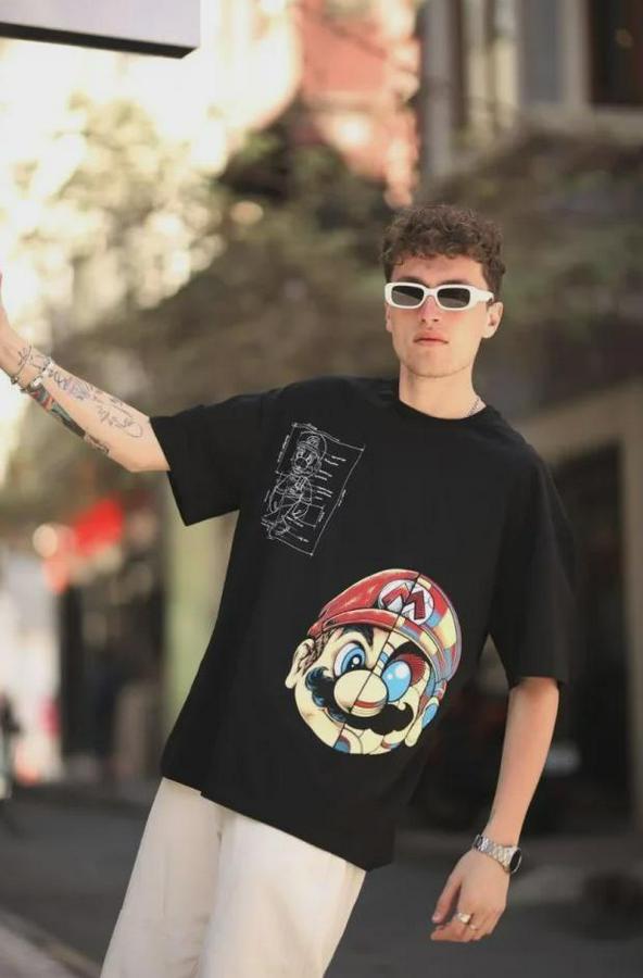 Mario Baskılı Oversize T-Shirt