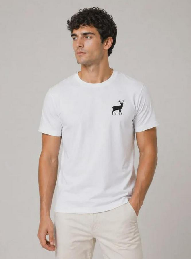 Minimal Geyik Logolu Tişört Bisiklet Yaka Kısa Kol Yazlık T-Shirt