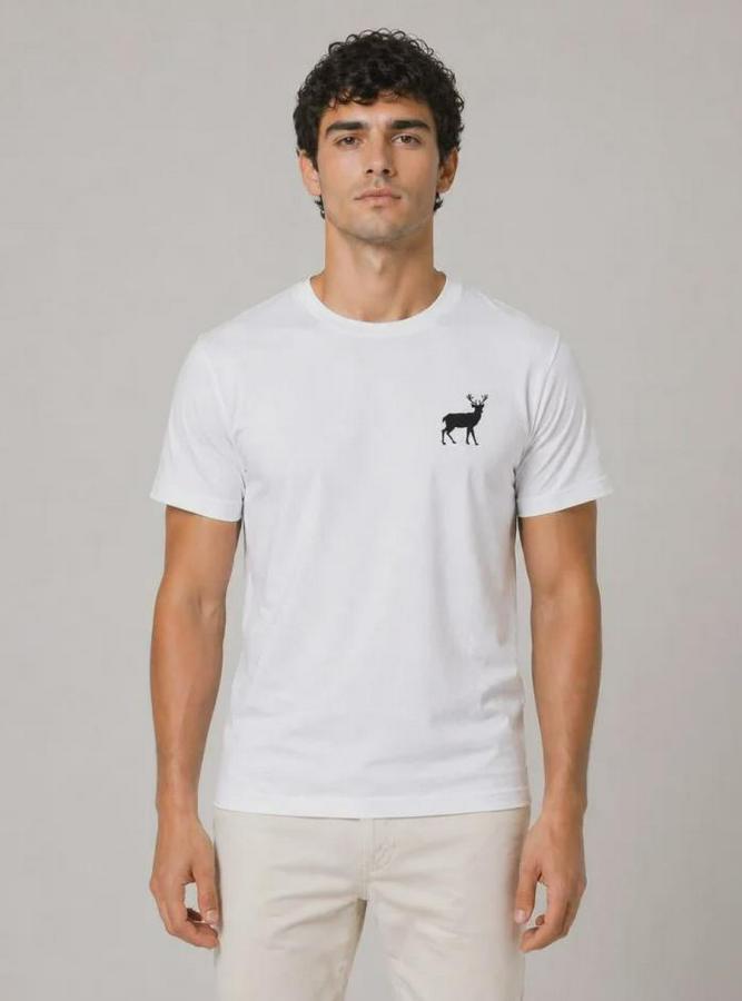 Minimal Geyik Logolu Tişört Bisiklet Yaka Kısa Kol Yazlık T-Shirt