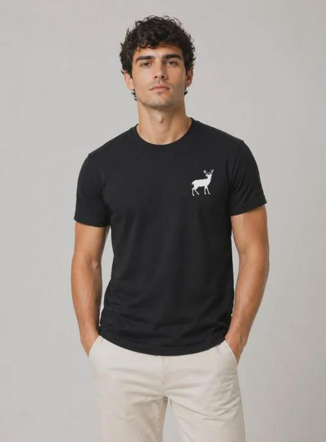 Minimal Geyik Logolu Tişört Bisiklet Yaka Kısa Kol Yazlık T-Shirt