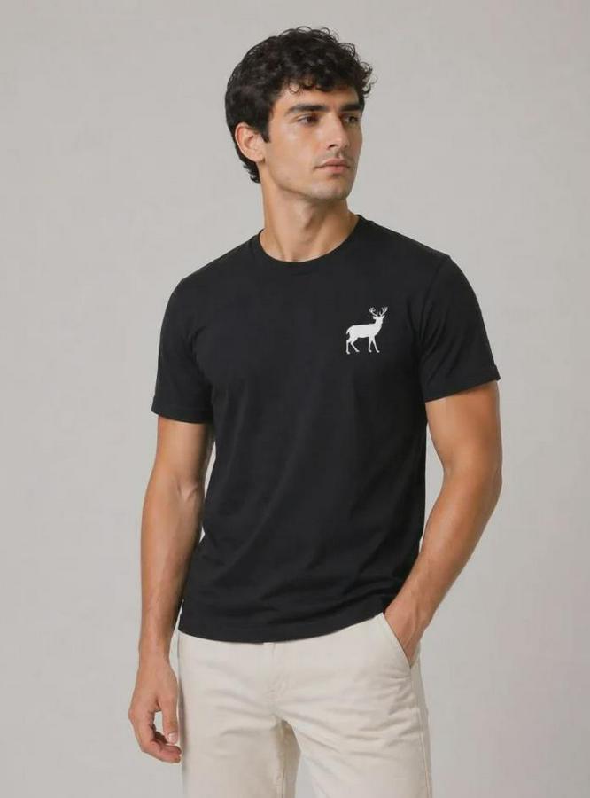 Minimal Geyik Logolu Tişört Bisiklet Yaka Kısa Kol Yazlık T-Shirt
