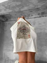 Ön Ve Arka Baskılı Oversize Bisiklet Yaka T-Shirt