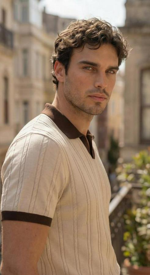 Örgü Desen Yakalı Kısa Kollu Triko Tişört