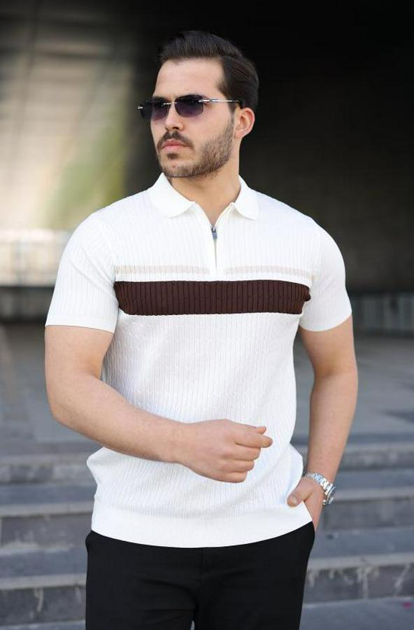 Örgü Desenli Renkli Kısa Kollu Triko Tişört