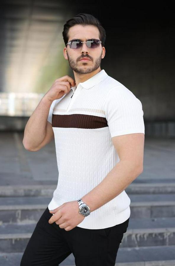 Örgü Desenli Renkli Kısa Kollu Triko Tişört