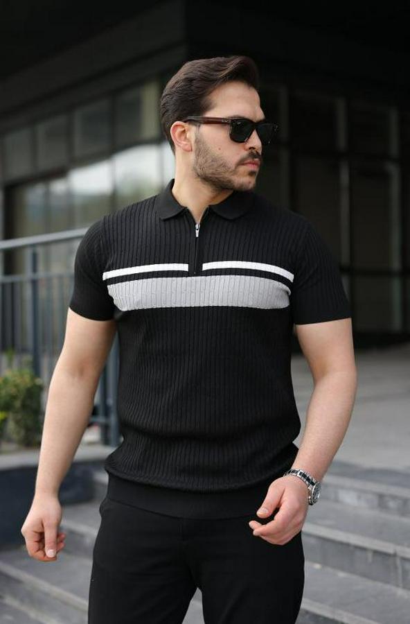 Örgü Desenli Renkli Kısa Kollu Triko Tişört